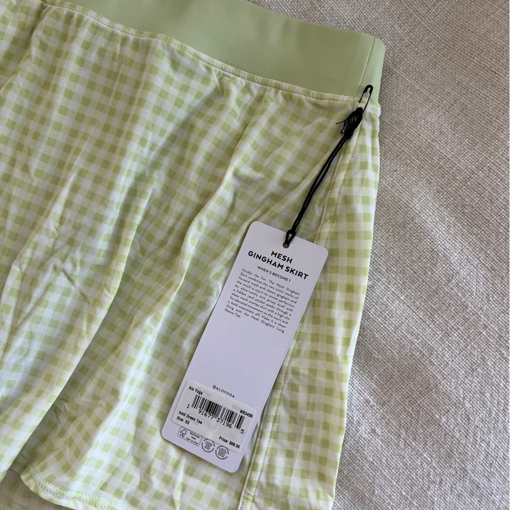 ALO Yoga Light Green Gingham Mini Skirt - Picture 2 of 5